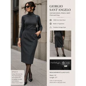 Vintage Giorgio Sant'Angelo Wool Pencil Skirt 14 Black Midi Made Yugoslavia